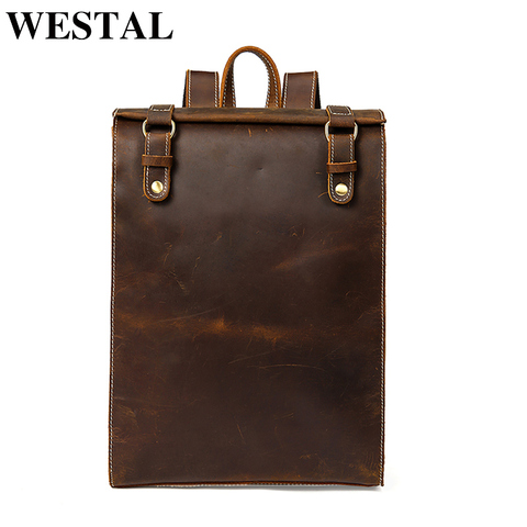 WESTAL Vintage Crazy Horse Leather Schoolbag Backpack Male Computer Rucksack Men Portable Backpack Man Travel Daypack 2512 ► Photo 1/1