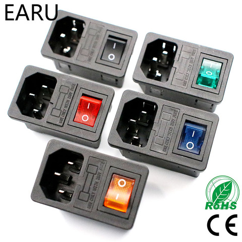 With 10A Fuse! Red Rocker Switch Fused IEC320 C14 Inlet Power Socket Fuse Switch Connector Plug Connector Red Green Blue Black ► Photo 1/6