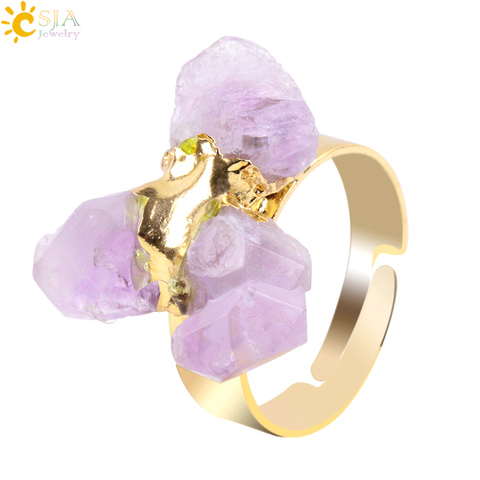 CSJA Gold-Color Irregular Natural Gem Stone Ring for Lady Purple Crystal Quartz Adjustable Austrian Finger Rings Jewellery E274 ► Photo 1/6