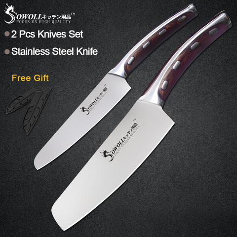 SOWOLL High Quality 6 Pcs Stainless Steel Knife Kitchen Knife Set Tools  Paring Utility Santoku Slicing Bread Chef Cooking Knife