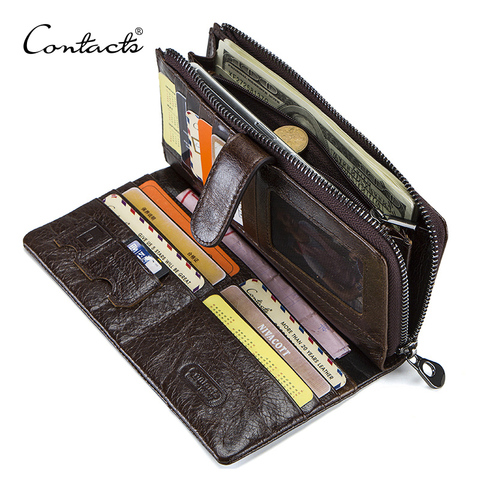 CONTACT'S Genuine Leather Men Wallets High Quality Long Clutch Wallet Design Card Holder Purse Bag Coin Pockets Famous Brand ► Photo 1/6