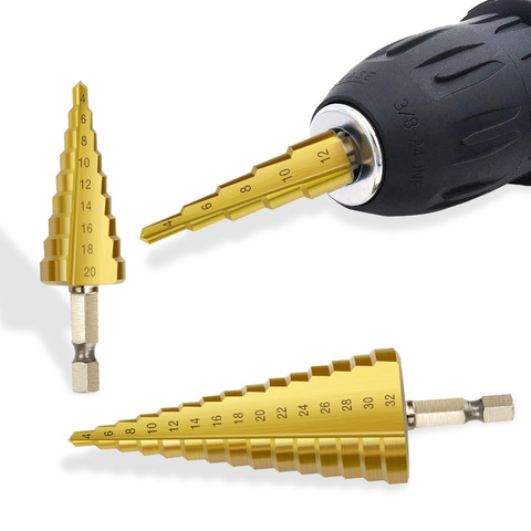 4-12/20/32mm HSS Titanium Coated Step Drill Bit Drilling Power Tools for Metal High Speed Steel Wood Hole Cutter Step Cone Drill ► Photo 1/6