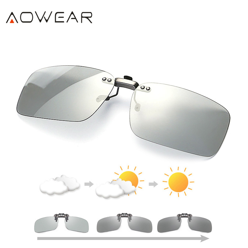 AOWEAR Polarized Clip Photochromic Sunglasses Men Chameleon Clip