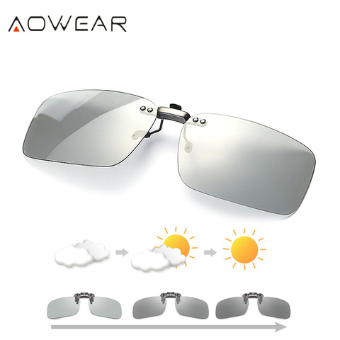 AOWEAR Polarized Clip Photochromic Sunglasses Men Chameleon Clip Glasses for Myopia Eyeglasses Day Night Driving Goggles Oculos ► Photo 1/6