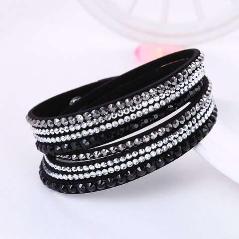 Korean Version Leather Bracelet Rhinestone Crystal Bracelet Wrap Multilayer Bracelets for women feminino pulseras mulher Jewelry ► Photo 1/6