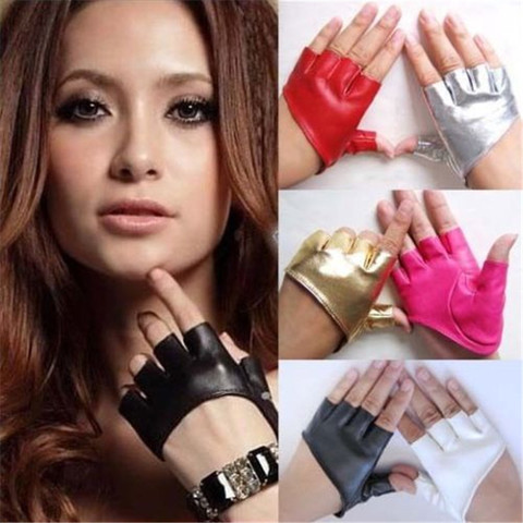 1 Pair Unisex Black PU Leather Fingerless Gloves Solid Female Half Finger Driving Women Men Fashion Driving Show Gloves New ► Photo 1/6