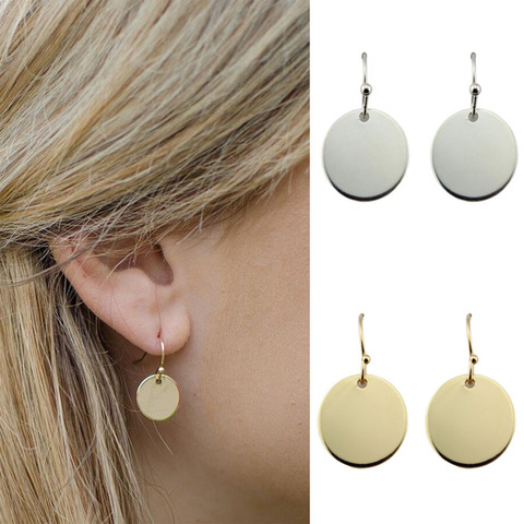 ZWPON Fashion Gold Color Monogram Blank Minimalist Round Circle Disc Drop Earrings for Women Fashion Jewelry ► Photo 1/6