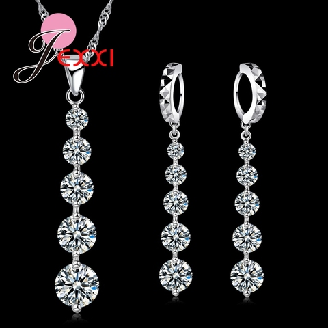 Hot Fashion 925 Sterling Silver Luxury Long Tassel Drop Necklace Earrings Set Elegant Women Bride Wedding Jewelry Sets Popular ► Photo 1/5