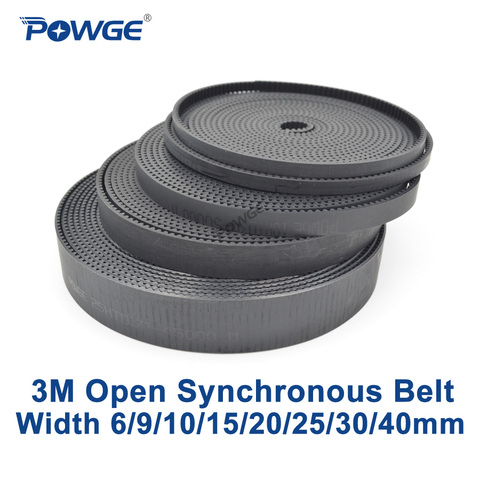 POWGE Arc HTD 3M Open Synchronous belt Width 6/10/15/20/25/30/40mm 3M-15mm Polyurethane steel PU Black HTD3M timing belt CNC ► Photo 1/6