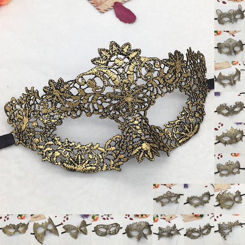 Lovely Pet Golden Hot Stamping Ladies Sexy Lace Masquerade Mask for Carnival Halloween Porm Half Face Ball Party Masks #30 ► Photo 1/6
