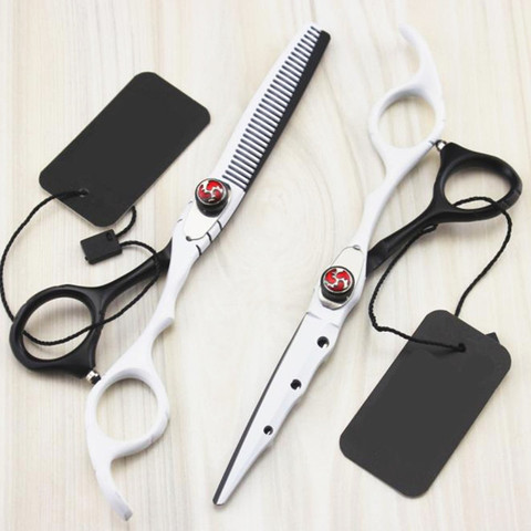 professional japan 440c 6 '' White hair scissors cutting barber makas hair scissor haircut thinning shears hairdressing scissors ► Photo 1/6