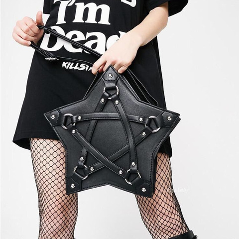 JIEROTYX Dark Gothic Pentagram Shoulder Bag Unisex Punk Designer Casual Totes Women Fashion Retro Handbag Gifts Black Leather ► Photo 1/4