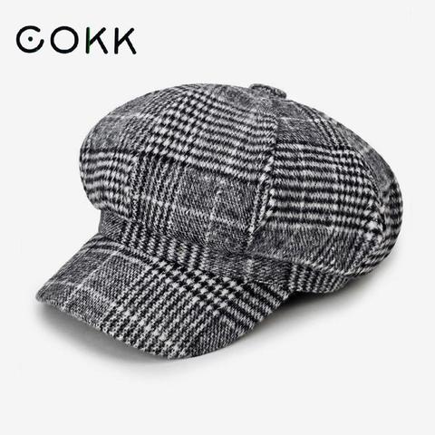 COKK Newsboy Cap Plaid Octagonal Hats For Women Men Classic Vintage Beret Autumn Winter Hats For Ladies Girl Beret Hat Female ► Photo 1/6