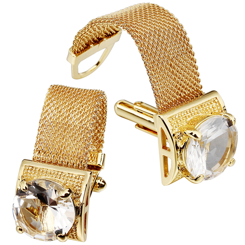 HAWSON Mens Cufflinks with Chain - Stone and Shiny Gold Tone Shirt Accessories - Party Gifts for Young Men ► Photo 1/5