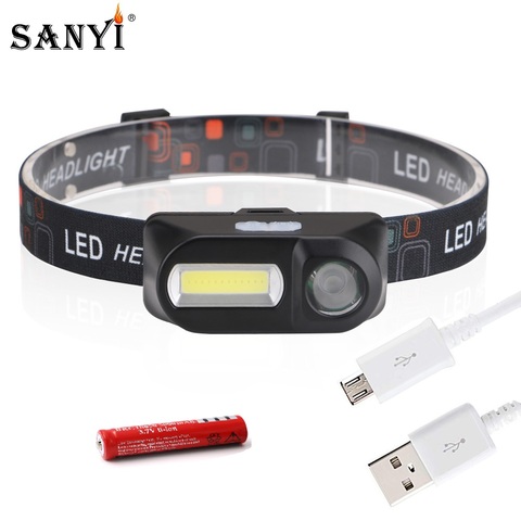 Sanyi COB XPE LED Mini Headlight 7-Mode USB Charging Headlamp Camping Flashlight Hunting Frontal Head Torch by 18650 Battery ► Photo 1/6