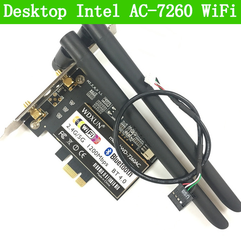 PCi Express 7260AC 2.4G / 5G Dual Band 7260HMW 867 Mbps Wireless PCI-E Wi-Fi Bluetooth 4.0 7260 WIFI CARD Desktop AC-7260 WLAN ► Photo 1/6