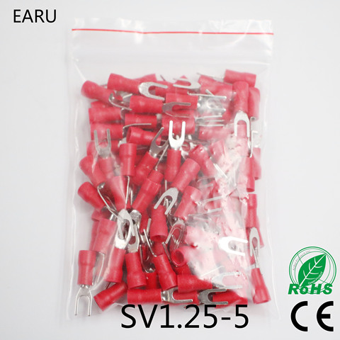 SV1.25-5 Red 100PCS/Pack SV1.25-5 Insulated Fork Cable Wire Terminal Connector Electrical Crimp Terminal SV1-5 SV ► Photo 1/5
