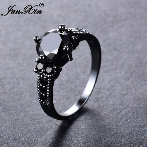 JUNXIN Big Round Black Zircon Rings For Female Male Black Gold Filled Fashion Wedding Party Engagement Ring Simple Jewelry ► Photo 1/6