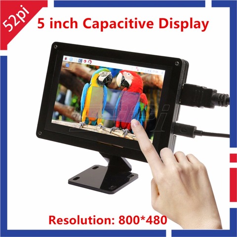 52Pi Free Driver 5 inch 800*480 Capacitive Touch Display Screen Monitor with Bracket for Raspberry Pi / PC Windows Plug and Play ► Photo 1/1