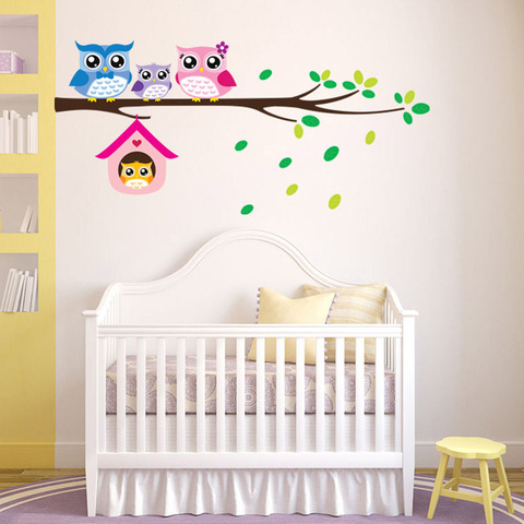 Cartoon Owl family on tree Wall Stickers for kids rooms home decoration nursery Mural Art Decals animals  sticker wallpaper ► Photo 1/6