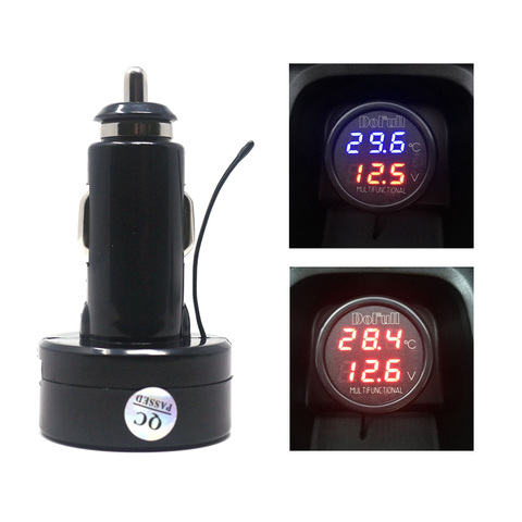 3 in 1 Car Voltmeter Thermometer Digital Battery Voltage Temperature Meter USB Charger Cigarette 12V 24V Battery Tester DC LED ► Photo 1/1