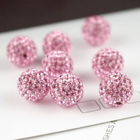 10mm Pink Czech Crystal Rhinestones Pave Clay Round Disco Ball Loose Spacer Beads Bracelet Necklace earring Making 10pcs/lot S14 ► Photo 1/2