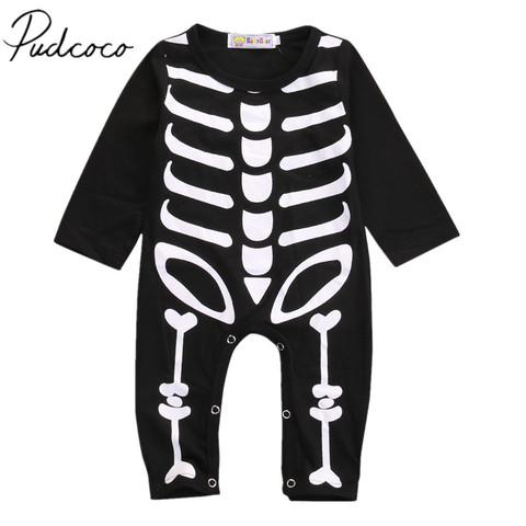 2022 Brand New Newborn Baby Boy Girl Halloween Rompers Long Sleeve Black Cotton Jumpsuits Skull Playsuit Novelty Outfit 0-24M ► Photo 1/4