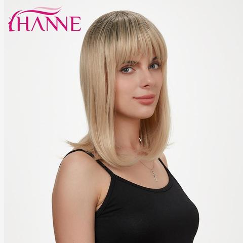 HANNE Short Synthetic Wig Black to Blonde Ombre Heat Resistant Fiber wig With Free bangs for Black/White Women ► Photo 1/6