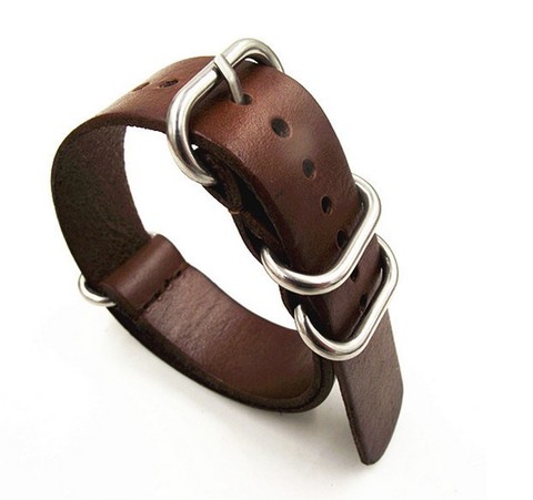 1pcs 18MM 20MM 22MM 24MM Nato strap genuine leather coffee color Watch band NATO straps zulu strap watch straps ► Photo 1/5