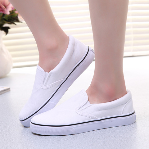 YEELOCA White Couple Canvas Shoes Lazy Shoes Student Cloth Shoes Womens Flats White Sneakers Women ► Photo 1/6