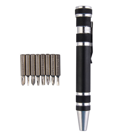 Portable 8 in 1 Aluminum Pen Style Screw Driver Multi-Tool Precision Mobile phone Repair Tool Kit Screwdriver Set Bits Black ► Photo 1/6