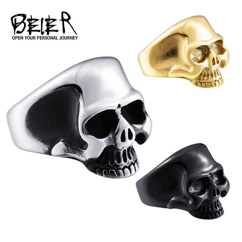Beier 316L Stainless Steel ring Skull biker  Ring gold/black colour Man's fashion jewelry LLBR8-323R ► Photo 1/5