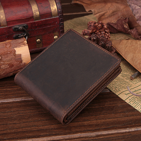 Simple Style Crazy Horse Leather Pocket Wallet with Inner Zipper Purse Card Holders Leather Coin Pocket Men's Leather Wallet ► Photo 1/6