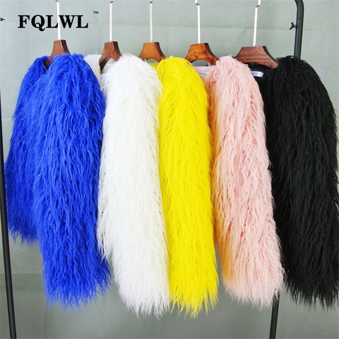 FQLWL Colorful Warm Faux Women Fur Coat Plus Size Black White Pink Plush Coat Female Jacket Fur Autumn Winter Shaggy Outerwear ► Photo 1/6