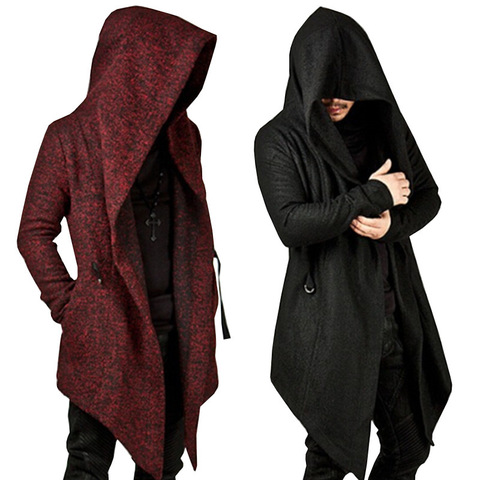 Steampunk Men Gothic Male Hooded Irregular Red Black Trench Vintage Mens Outerwear Cloak Fashion trench coat men X9105 ► Photo 1/6