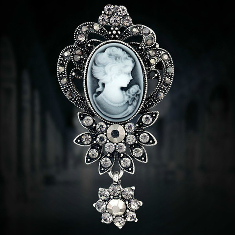 2022 New Fashion Antique Silver Color Vintage  Brooch Pins  Elegant Beauty Queen Cameo Rhinestone Brooches For Women Broches ► Photo 1/6