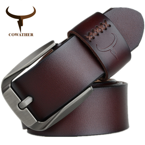 COWATHER Vintage style pin buckle cow genuine leather belts for men 130cm high quality mens belt cinturones hombre free shipping ► Photo 1/6