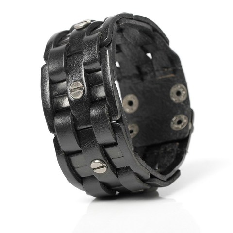 2022 New Fashion Hand-woven Bandage Charm Men's Bracelets Popular Simple Mosaic Wrap Black Leather Bracelets. ► Photo 1/5