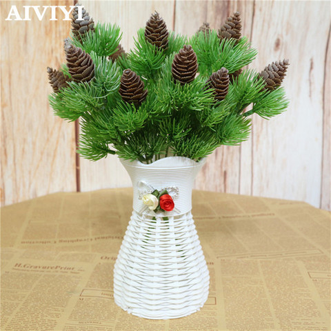 Artificial plant simulation plastic green plant pine cone branch single branch 7 fork pine fruit simulation leaves ► Photo 1/5