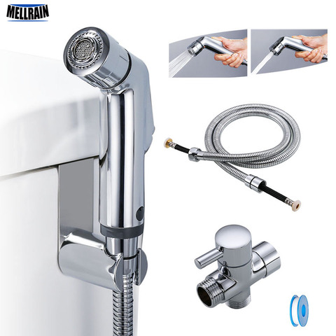 Two function toilet hand bidet faucet bathroom bidet shower sprayer brass T adapter 1.2m hose tank hooked  holder easy install ► Photo 1/6