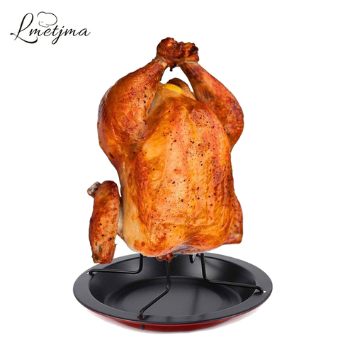LMETJMA Chicken Roaster Rack With Bowl Carbon Steel Beer Can Chicken Turkey Roaster BBQ Grill Rack Stand Holder Tray KC0229 ► Photo 1/6