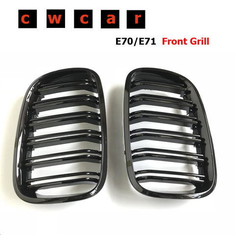 Pair Gloss Black Double Slat Kidney Grille Front Grill For BMW X5 X6 E70 E71 2007-2013 Car Styling Racing Grills ► Photo 1/6