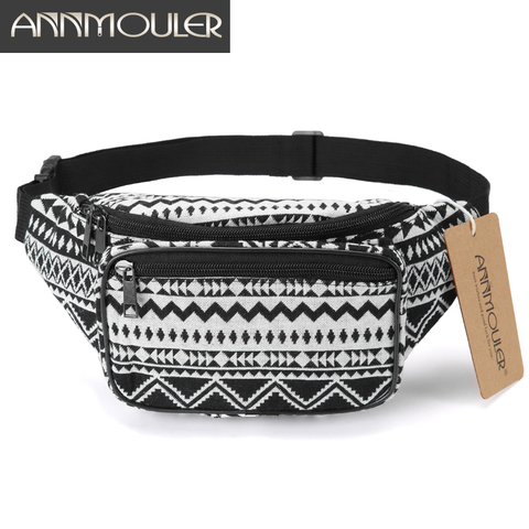 Annmouler Fashion Women Waist Packs 6 Colors Fabric Fanny Pack Double Zipper Chest Bag Bohemian Style Tribal Phone Belt Bag ► Photo 1/6