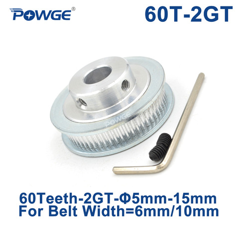 POWGE GT 60 Teeth 2M 2GT Timing Pulley Bore 5/6/6.35/8/10/12/14/15mm for GT2 Open Synchronous belt width 6/10mm Gear 60Teeth 60T ► Photo 1/6