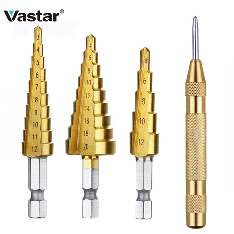 Vastar HSS Steel Titanium Step Drill Bit 3-12mm 4-12mm 4-20mm Step Cone Cutt Tools Metal Drill Bit Set for Woodworking Wood ► Photo 1/6