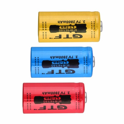 GTF 2800mAh 16340 Battery CR123A 3.7v Red Li-ion Rechargeable Battery For flash light lithium Batteries ► Photo 1/6