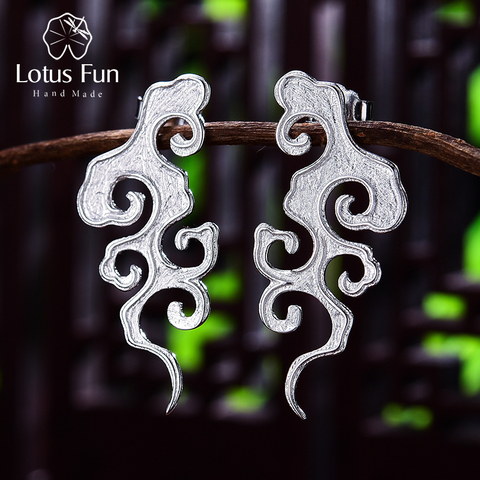 Lotus Fun Real 925 Sterling Silver Fine Jewelry Original Sunset Cloud Dangle Earrings Chinese Style Vintage Earrings for Women ► Photo 1/6