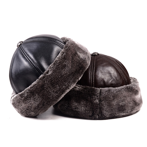 Men's Genuine Leather  Winter Warm Thick lining Skullcap Beanies Beret Round Hat Brimless Caps/Hats ► Photo 1/6
