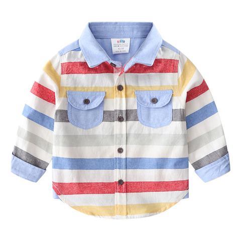 2022 Spring Autumn 2-8 10 12 Years Long Sleeve Pocket Colorful Striped Color Patchwork Cotton Baby Kids Boy Shirts For Children ► Photo 1/6