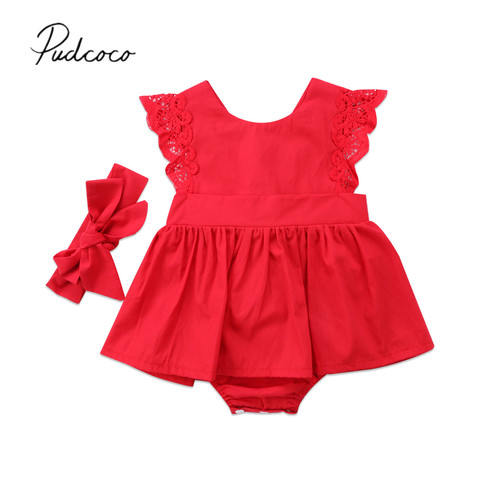 2022 Brand New 2Pcs Christmas Toddler Infant Newborn Baby Girls Romper Dress Jumpsuit Outfits TuTu Clothe+Headband Red Sets Gift ► Photo 1/6